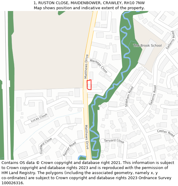 1, RUSTON CLOSE, MAIDENBOWER, CRAWLEY, RH10 7NW: Location map and indicative extent of plot