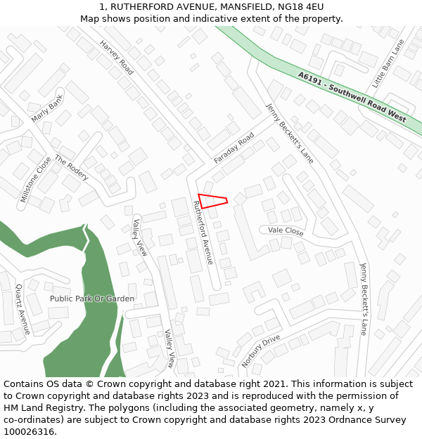 1, RUTHERFORD AVENUE, MANSFIELD, NG18 4EU: Location map and indicative extent of plot