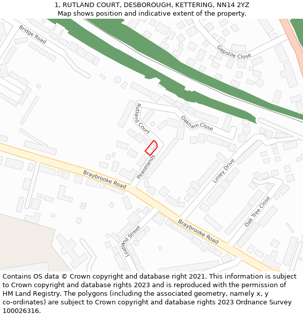 1, RUTLAND COURT, DESBOROUGH, KETTERING, NN14 2YZ: Location map and indicative extent of plot