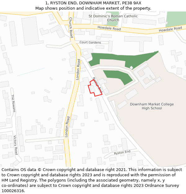 1, RYSTON END, DOWNHAM MARKET, PE38 9AX: Location map and indicative extent of plot