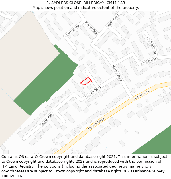 1, SADLERS CLOSE, BILLERICAY, CM11 1SB: Location map and indicative extent of plot