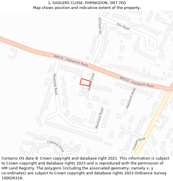 1, SADLERS CLOSE, FARINGDON, SN7 7EG: Location map and indicative extent of plot