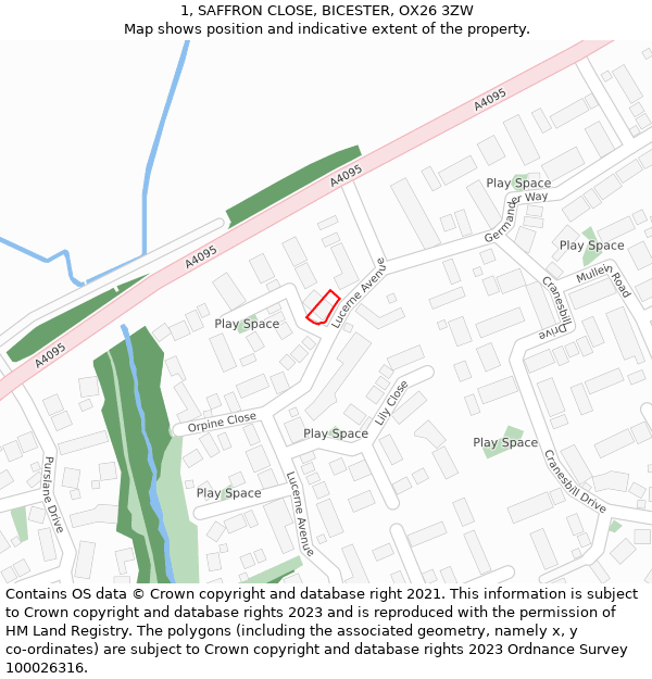 1, SAFFRON CLOSE, BICESTER, OX26 3ZW: Location map and indicative extent of plot