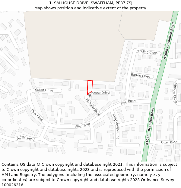 1, SALHOUSE DRIVE, SWAFFHAM, PE37 7SJ: Location map and indicative extent of plot
