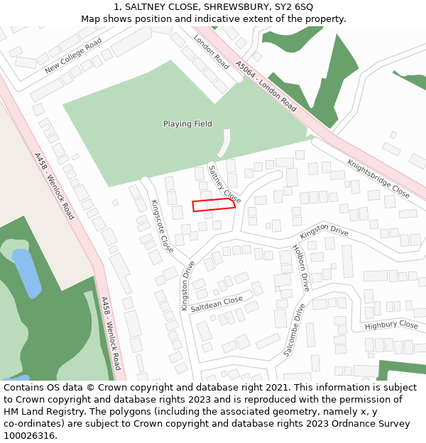 1, SALTNEY CLOSE, SHREWSBURY, SY2 6SQ: Location map and indicative extent of plot