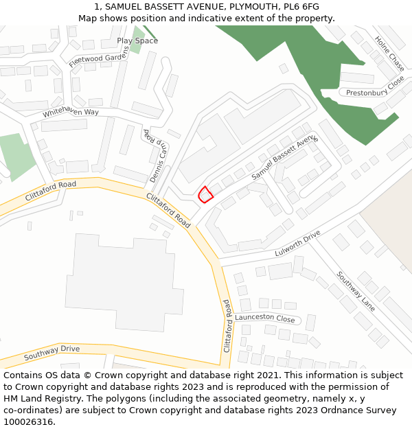 1, SAMUEL BASSETT AVENUE, PLYMOUTH, PL6 6FG: Location map and indicative extent of plot