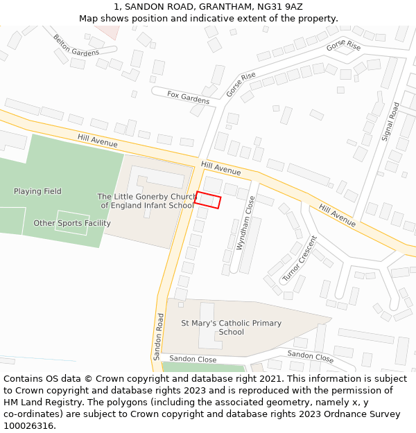 1, SANDON ROAD, GRANTHAM, NG31 9AZ: Location map and indicative extent of plot