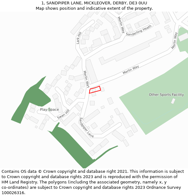 1, SANDPIPER LANE, MICKLEOVER, DERBY, DE3 0UU: Location map and indicative extent of plot
