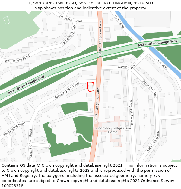 1, SANDRINGHAM ROAD, SANDIACRE, NOTTINGHAM, NG10 5LD: Location map and indicative extent of plot