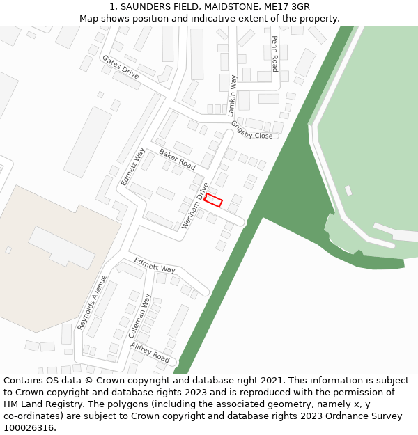1, SAUNDERS FIELD, MAIDSTONE, ME17 3GR: Location map and indicative extent of plot