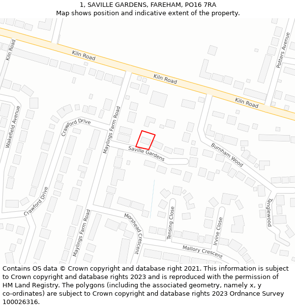 1, SAVILLE GARDENS, FAREHAM, PO16 7RA: Location map and indicative extent of plot