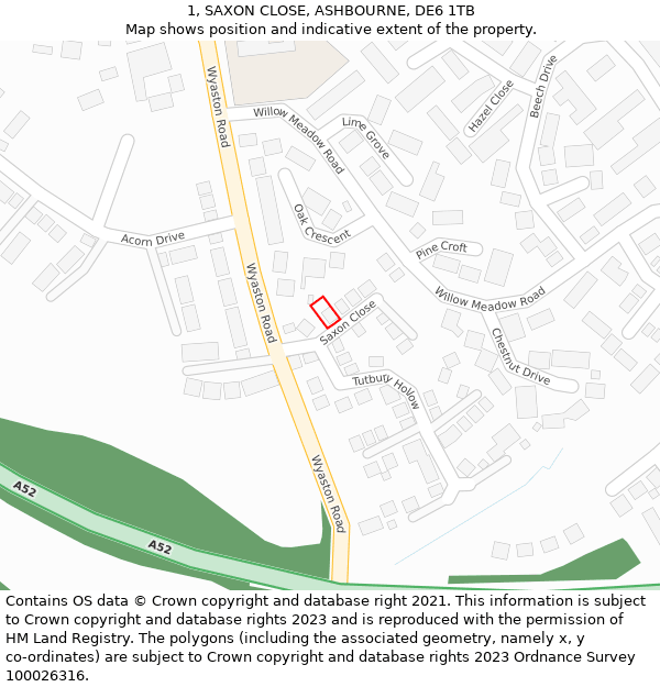 1, SAXON CLOSE, ASHBOURNE, DE6 1TB: Location map and indicative extent of plot