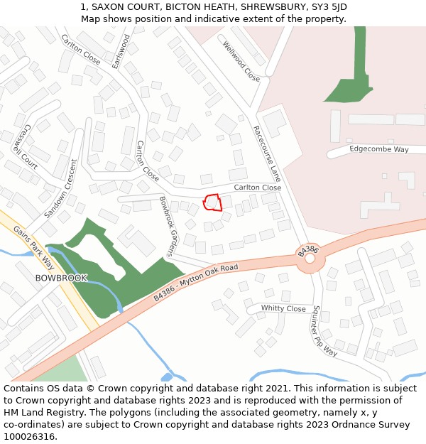 1, SAXON COURT, BICTON HEATH, SHREWSBURY, SY3 5JD: Location map and indicative extent of plot