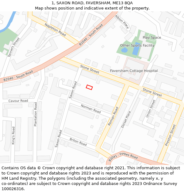 1, SAXON ROAD, FAVERSHAM, ME13 8QA: Location map and indicative extent of plot