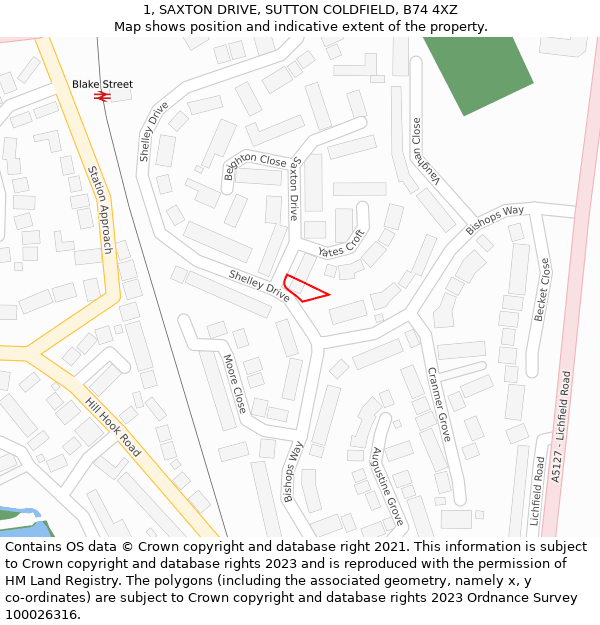 1, SAXTON DRIVE, SUTTON COLDFIELD, B74 4XZ: Location map and indicative extent of plot