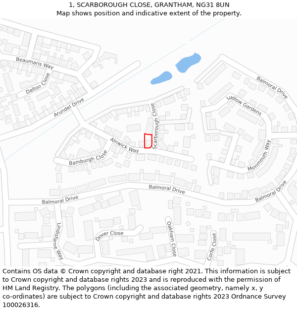 1, SCARBOROUGH CLOSE, GRANTHAM, NG31 8UN: Location map and indicative extent of plot