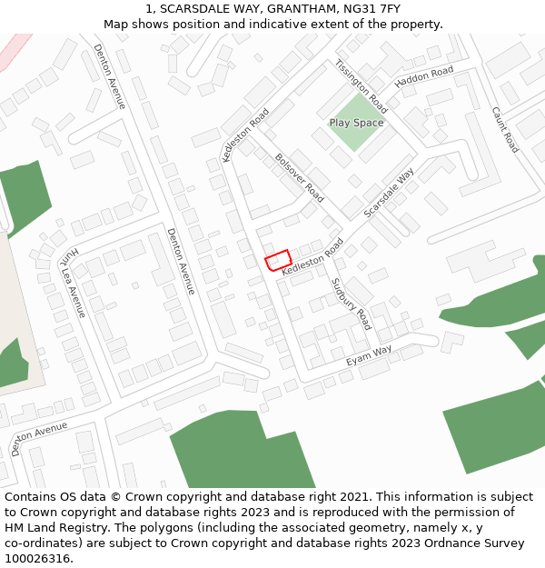 1, SCARSDALE WAY, GRANTHAM, NG31 7FY: Location map and indicative extent of plot