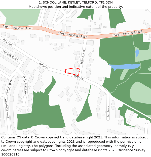 1, SCHOOL LANE, KETLEY, TELFORD, TF1 5DH: Location map and indicative extent of plot