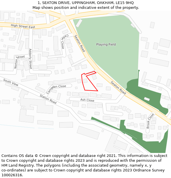 1, SEATON DRIVE, UPPINGHAM, OAKHAM, LE15 9HQ: Location map and indicative extent of plot