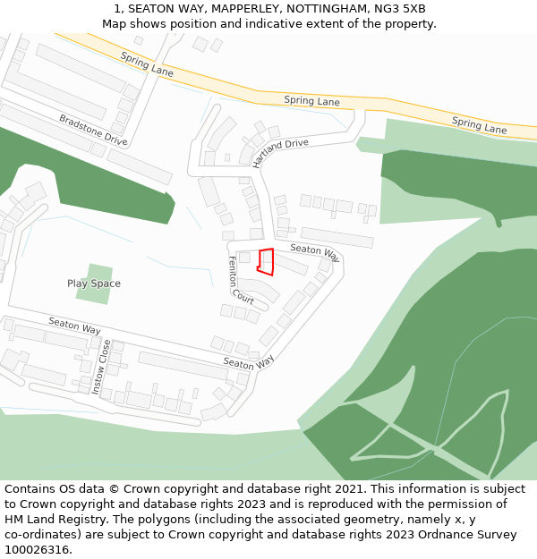 1, SEATON WAY, MAPPERLEY, NOTTINGHAM, NG3 5XB: Location map and indicative extent of plot