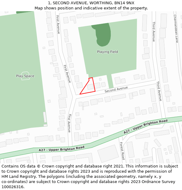 1, SECOND AVENUE, WORTHING, BN14 9NX: Location map and indicative extent of plot