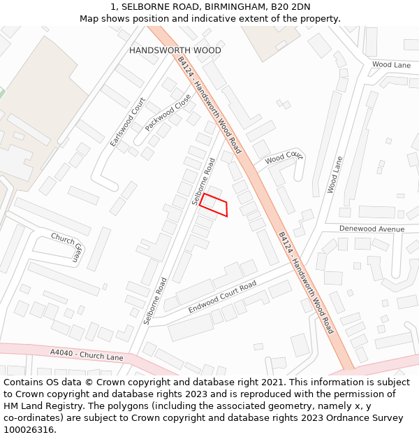 1, SELBORNE ROAD, BIRMINGHAM, B20 2DN: Location map and indicative extent of plot