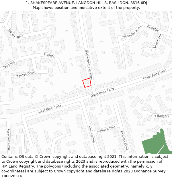 1, SHAKESPEARE AVENUE, LANGDON HILLS, BASILDON, SS16 6DJ: Location map and indicative extent of plot