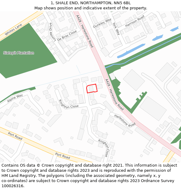 1, SHALE END, NORTHAMPTON, NN5 6BL: Location map and indicative extent of plot