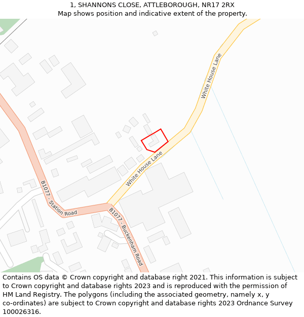 1, SHANNONS CLOSE, ATTLEBOROUGH, NR17 2RX: Location map and indicative extent of plot
