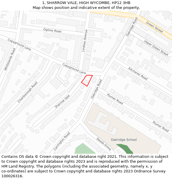 1, SHARROW VALE, HIGH WYCOMBE, HP12 3HB: Location map and indicative extent of plot