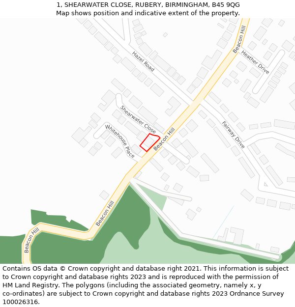 1, SHEARWATER CLOSE, RUBERY, BIRMINGHAM, B45 9QG: Location map and indicative extent of plot