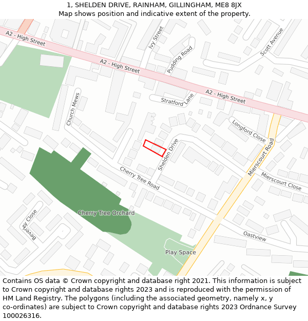 1, SHELDEN DRIVE, RAINHAM, GILLINGHAM, ME8 8JX: Location map and indicative extent of plot