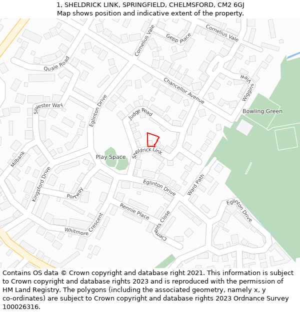 1, SHELDRICK LINK, SPRINGFIELD, CHELMSFORD, CM2 6GJ: Location map and indicative extent of plot