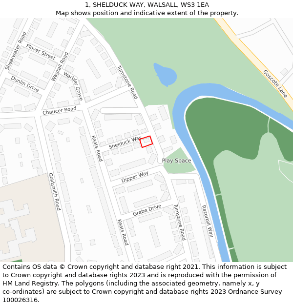 1, SHELDUCK WAY, WALSALL, WS3 1EA: Location map and indicative extent of plot