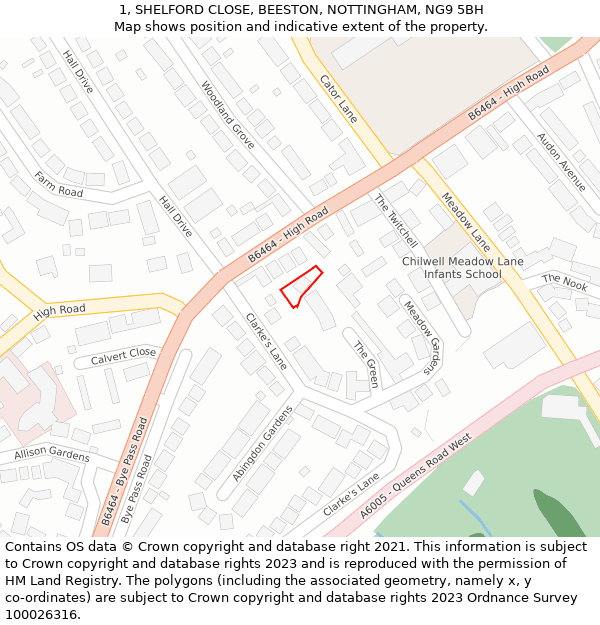 1, SHELFORD CLOSE, BEESTON, NOTTINGHAM, NG9 5BH: Location map and indicative extent of plot