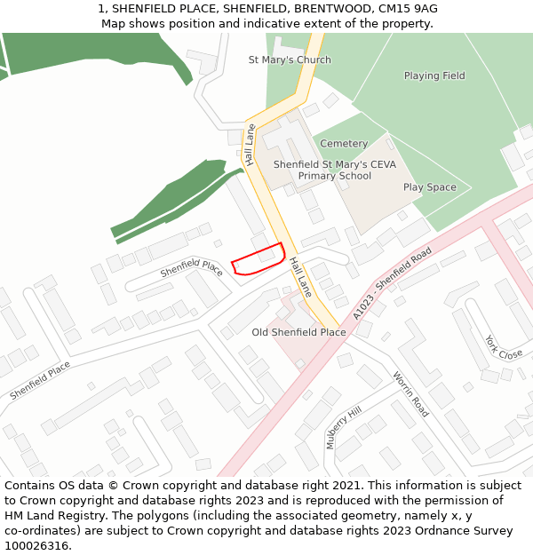 1, SHENFIELD PLACE, SHENFIELD, BRENTWOOD, CM15 9AG: Location map and indicative extent of plot