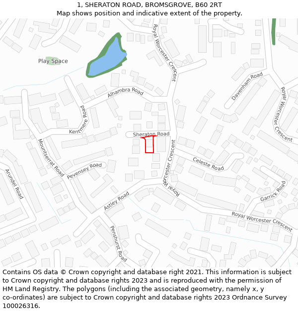 1, SHERATON ROAD, BROMSGROVE, B60 2RT: Location map and indicative extent of plot