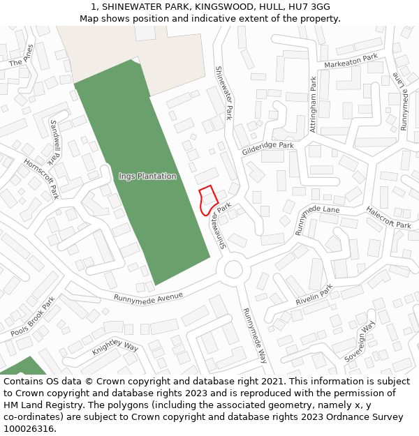 1, SHINEWATER PARK, KINGSWOOD, HULL, HU7 3GG: Location map and indicative extent of plot