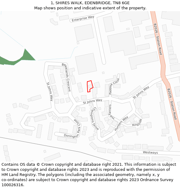 1, SHIRES WALK, EDENBRIDGE, TN8 6GE: Location map and indicative extent of plot