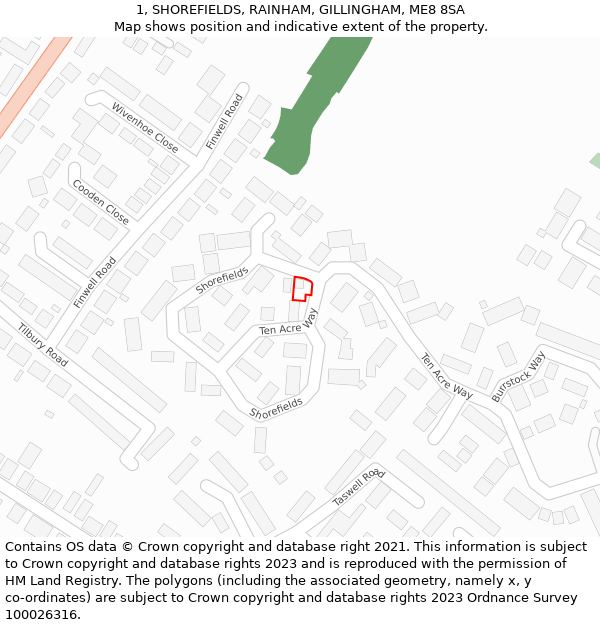 1, SHOREFIELDS, RAINHAM, GILLINGHAM, ME8 8SA: Location map and indicative extent of plot