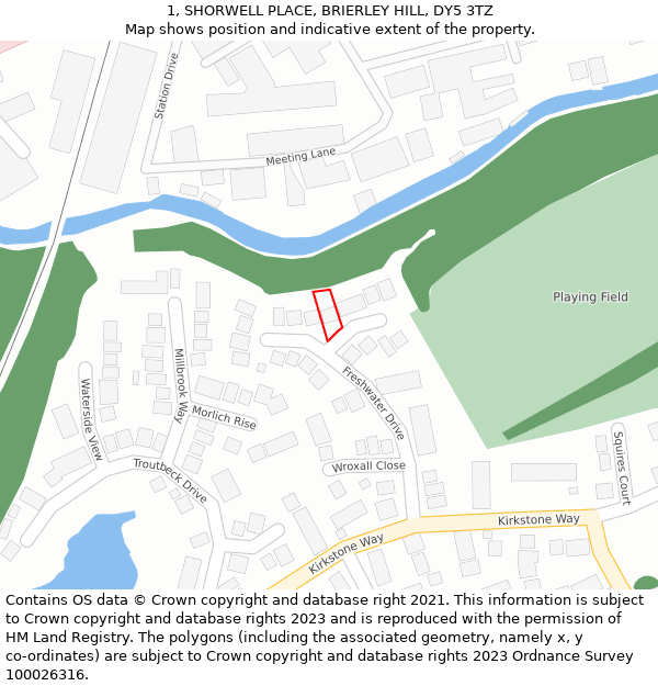 1, SHORWELL PLACE, BRIERLEY HILL, DY5 3TZ: Location map and indicative extent of plot