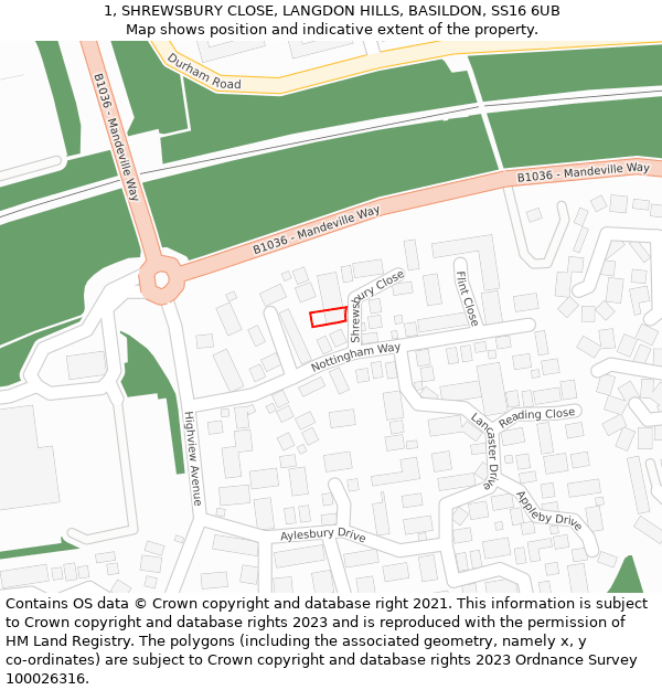 1, SHREWSBURY CLOSE, LANGDON HILLS, BASILDON, SS16 6UB: Location map and indicative extent of plot