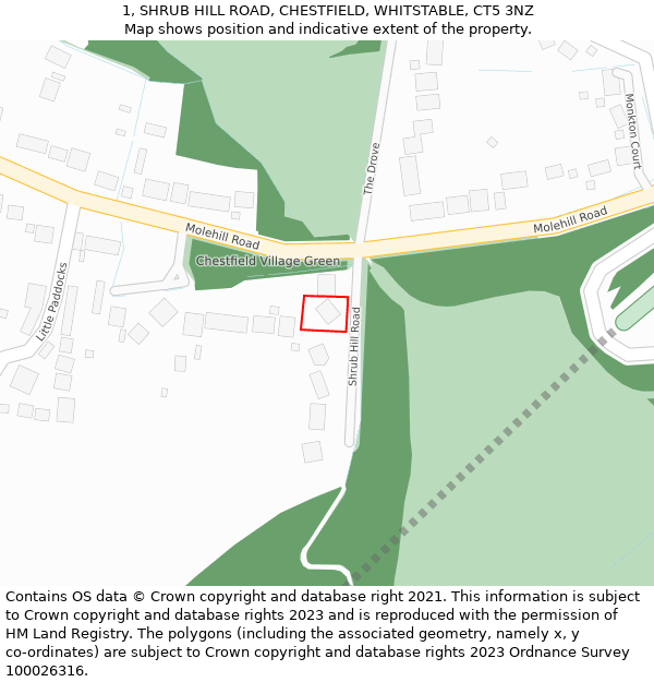 1, SHRUB HILL ROAD, CHESTFIELD, WHITSTABLE, CT5 3NZ: Location map and indicative extent of plot