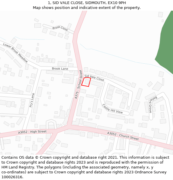 1, SID VALE CLOSE, SIDMOUTH, EX10 9PH: Location map and indicative extent of plot