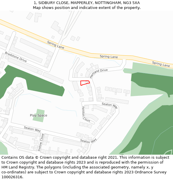 1, SIDBURY CLOSE, MAPPERLEY, NOTTINGHAM, NG3 5XA: Location map and indicative extent of plot