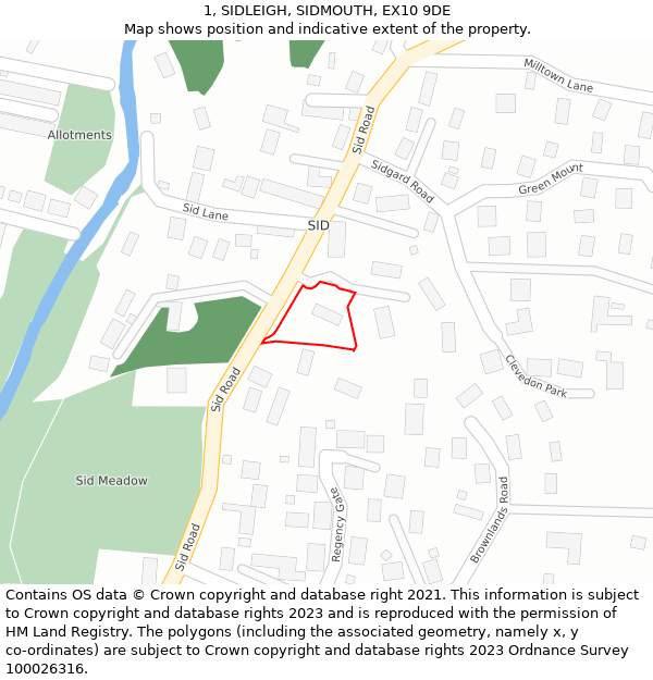 1, SIDLEIGH, SIDMOUTH, EX10 9DE: Location map and indicative extent of plot