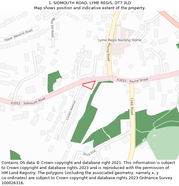 1, SIDMOUTH ROAD, LYME REGIS, DT7 3LD: Location map and indicative extent of plot