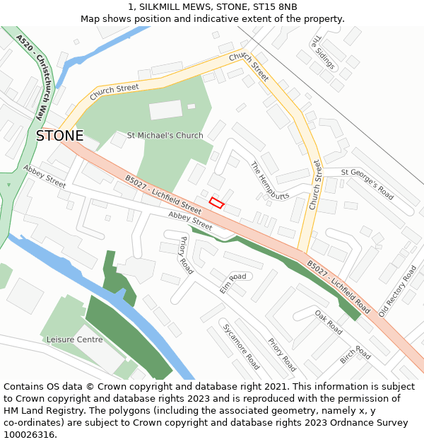 1, SILKMILL MEWS, STONE, ST15 8NB: Location map and indicative extent of plot