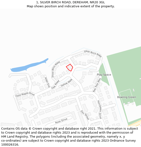 1, SILVER BIRCH ROAD, DEREHAM, NR20 3GL: Location map and indicative extent of plot