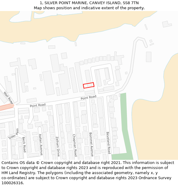 1, SILVER POINT MARINE, CANVEY ISLAND, SS8 7TN: Location map and indicative extent of plot